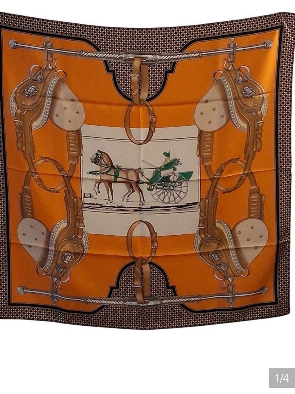 Orange Mulberry Silk Decorative Scarf by Carolina Lemke - Horse & Tack Motif